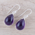 Amethyst dangle earrings, 'Purple Drops' - Teardrop Amethyst Dangle Earrings from India
