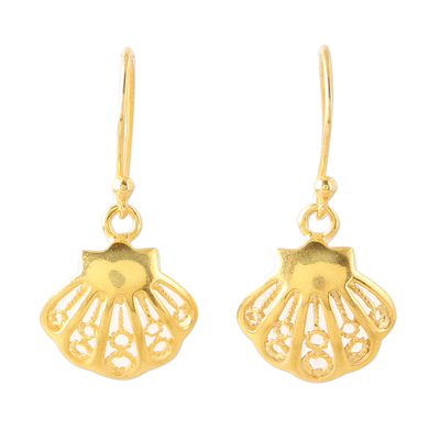 Gold plated sterling silver dangle earrings, 'Bright Shells' - Seashell 22k Gold Plated Sterling Silver Dangle Earrings
