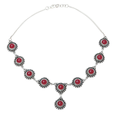 Jasper link necklace, 'Red Mystique' - Jasper Link Pendant Necklace from India