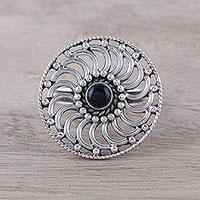 Onyx cocktail ring, 'Elegant Cyclone' - Spiral Pattern Onyx Cocktail Ring from India