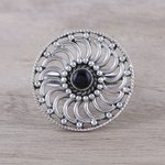 Onyx cocktail ring, 'Elegant Cyclone' - Spiral Pattern Onyx Cocktail Ring from India