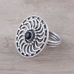 Onyx cocktail ring, 'Elegant Cyclone' - Spiral Pattern Onyx Cocktail Ring from India