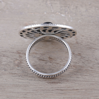 Onyx cocktail ring, 'Elegant Cyclone' - Spiral Pattern Onyx Cocktail Ring from India