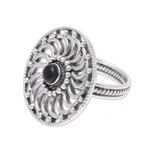 Onyx cocktail ring, 'Elegant Cyclone' - Spiral Pattern Onyx Cocktail Ring from India