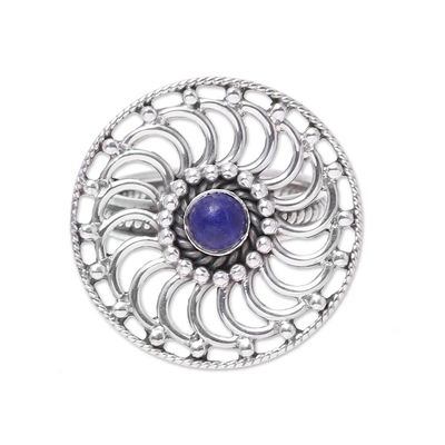 Spiral Pattern Lapis Lazuli Cocktail Ring from India