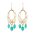 Gold plated onyx chandelier earrings, 'Green Romance' - 22k Gold Plated Onyx Chandelier Earrings from India