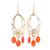 Gold plated onyx chandelier earrings, 'Orange Romance' - 22k Gold Plated Orange Onyx Chandelier Earrings from India