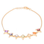 Gold plated multi-gemstone link bracelet, 'Wellness' - 22k Gold Plated Multi-Gemstone Chakra Link Bracelet