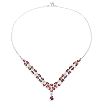Garnet pendant necklace, 'Evening in Delhi' - 17-Carat Garnet Pendant Necklace from India