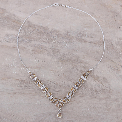 Citrine pendant necklace, 'Evening in Delhi' - 17-Carat Citrine Pendant Necklace from India