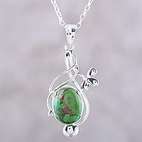 Sterling silver pendant necklace, 'Sky Secret in Green'