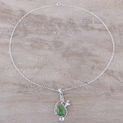 Halskette mit Anhänger aus Sterlingsilber - Halskette aus Sterlingsilber mit grünem Verbundtürkis