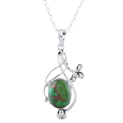 Sterling silver pendant necklace, 'Sky Secret in Green' - Sterling Silver Necklace with Green Composite Turquoise
