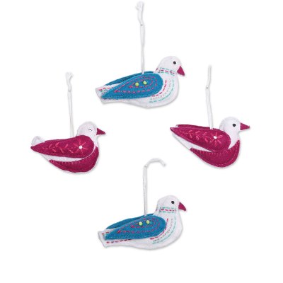 Wool felt ornaments, 'Nature’s Harmony' (set of 4) - Assorted Colorful Wool Felt Bird Ornaments (Set of 4)