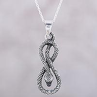 Sterling silver pendant necklace, 'Twisting Serpent' - 925 Sterling Silver Serpent Pendant Necklace from India