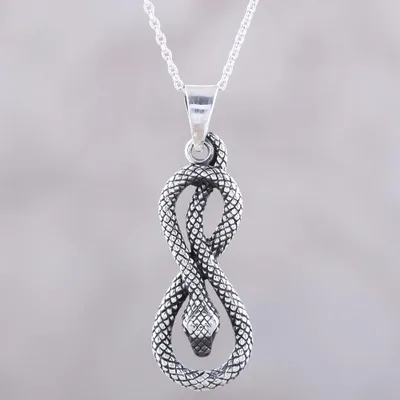 Sterling silver pendant necklace, 'Twisting Serpent' - 925 Sterling Silver Serpent Pendant Necklace from India