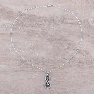 Sterling silver pendant necklace, 'Twisting Serpent' - 925 Sterling Silver Serpent Pendant Necklace from India