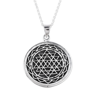 Sterling silver pendant necklace, 'Shri Yantra Mantra' - Intersecting Triangles Sterling Silver Pendant Necklace