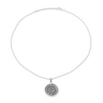 Sterling silver pendant necklace, 'Shri Yantra Mantra' - Intersecting Triangles Sterling Silver Pendant Necklace