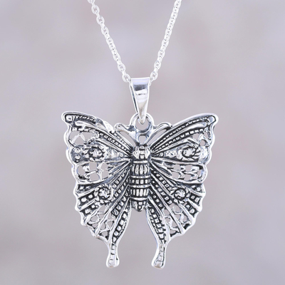 Sterling silver pendant necklace, Dazzling Butterfly