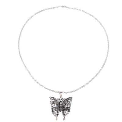 Sterling silver pendant necklace, 'Dazzling Butterfly' - Butterfly Sterling Silver Pendant Necklace from India