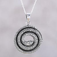 Sterling silver pendant necklace, 'Sleeping Serpent' - Coiled Snake Sterling Silver Pendant Necklace from India