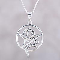 Sterling silver pendant necklace, 'Serpent and Star'