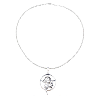 Sterling silver pendant necklace, 'Serpent and Star' - Snake and Star Sterling Silver Pendant Necklace from India