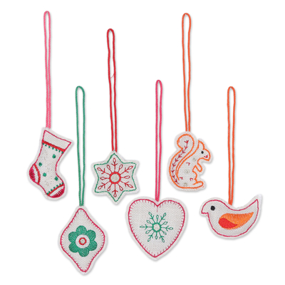 Folk Art Style Jute Christmas Ornaments (Set of 6)