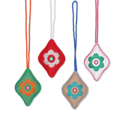Wollfilz-Ornamente, (4er-Set) - Rautenförmige Ornamente aus Wollfilz in verschiedenen Farben (4er-Set)