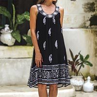 Vestido de viscosa - Vestido veraniego de viscosa con bordado Paisley de la India