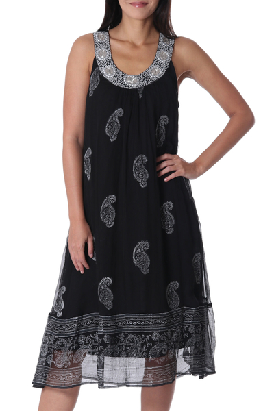 Sommerkleid aus Viskose - Paisley-besticktes Viskose-Sommerkleid aus Indien