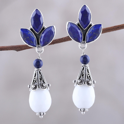 Agate and lapis lazuli dangle earrings, Glowing White