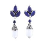 Agate and lapis lazuli dangle earrings, 'Glowing White' - Agate and Lapis Lazuli Dangle Earrings from India
