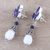 Agate and lapis lazuli dangle earrings, 'Glowing White' - Agate and Lapis Lazuli Dangle Earrings from India (image 2b) thumbail