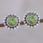 Peridot stud earrings, 'Glistening Dale' - Round Peridot and Sterling Silver Dot Motif Stud Earrings