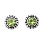 Peridot stud earrings, 'Glistening Dale' - Round Peridot and Sterling Silver Dot Motif Stud Earrings