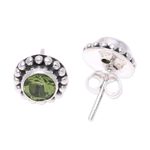 Peridot stud earrings, 'Glistening Dale' - Round Peridot and Sterling Silver Dot Motif Stud Earrings