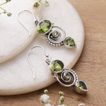 Peridot dangle earrings, 'Meadow Labyrinth' - Peridot and Sterling Silver Spiral Dangle Earrings