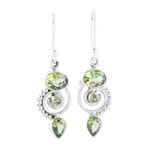 Peridot dangle earrings, 'Meadow Labyrinth' - Peridot and Sterling Silver Spiral Dangle Earrings