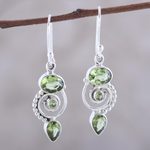 Peridot dangle earrings, 'Meadow Labyrinth' - Peridot and Sterling Silver Spiral Dangle Earrings