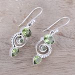 Peridot dangle earrings, 'Meadow Labyrinth' - Peridot and Sterling Silver Spiral Dangle Earrings