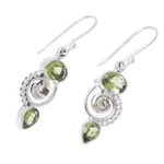 Peridot dangle earrings, 'Meadow Labyrinth' - Peridot and Sterling Silver Spiral Dangle Earrings