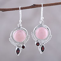 Opal and garnet dangle earrings, Glory in Pink