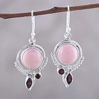 Opal and garnet dangle earrings, 'Glory in Pink' - Opal and Garnet Dangle Earrings from India