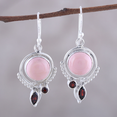 Opal and garnet dangle earrings, Glory in Pink