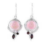 Opal and garnet dangle earrings, 'Glory in Pink' - Opal and Garnet Dangle Earrings from India