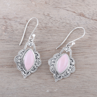 Opal dangle earrings, 'Shimmering Beauty' - Marquise Pink Opal Dangle Earrings from India