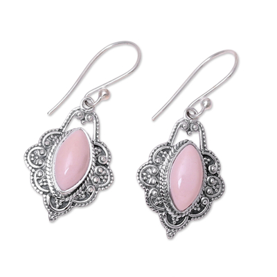 Opal dangle earrings, 'Shimmering Beauty' - Marquise Pink Opal Dangle Earrings from India