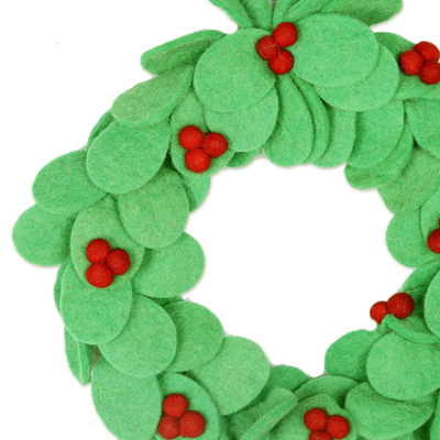 Wool felt wreath, 'Holiday Celebration' - Wool Felt Holiday Wreath Handmade in India